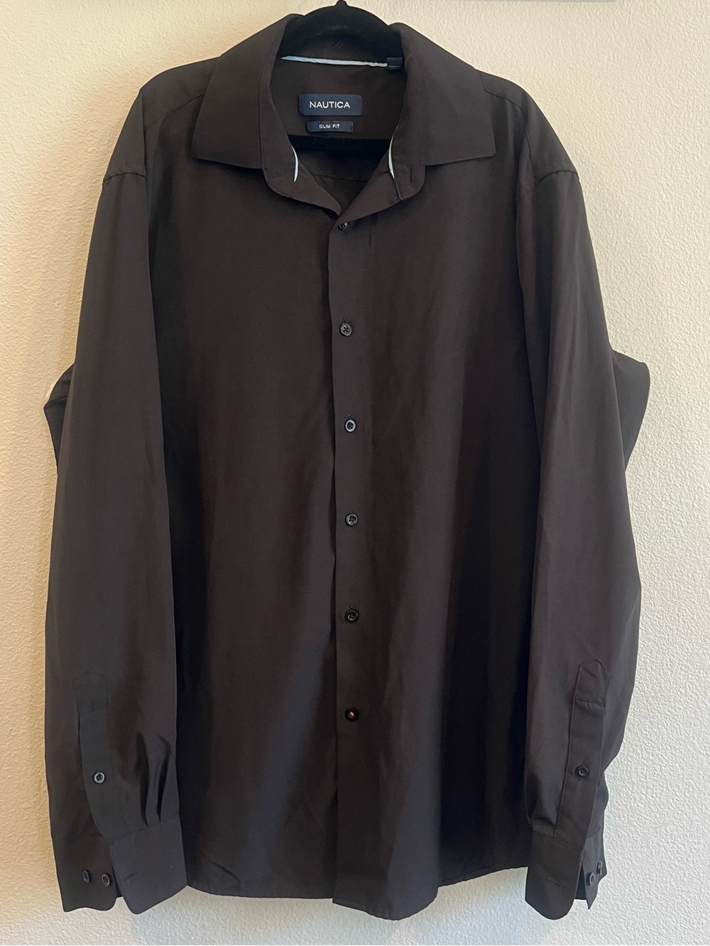 Nautica Men's Slim Fit Solid Black Stretch Dress Shirt M 15-15 1/2 32/33
